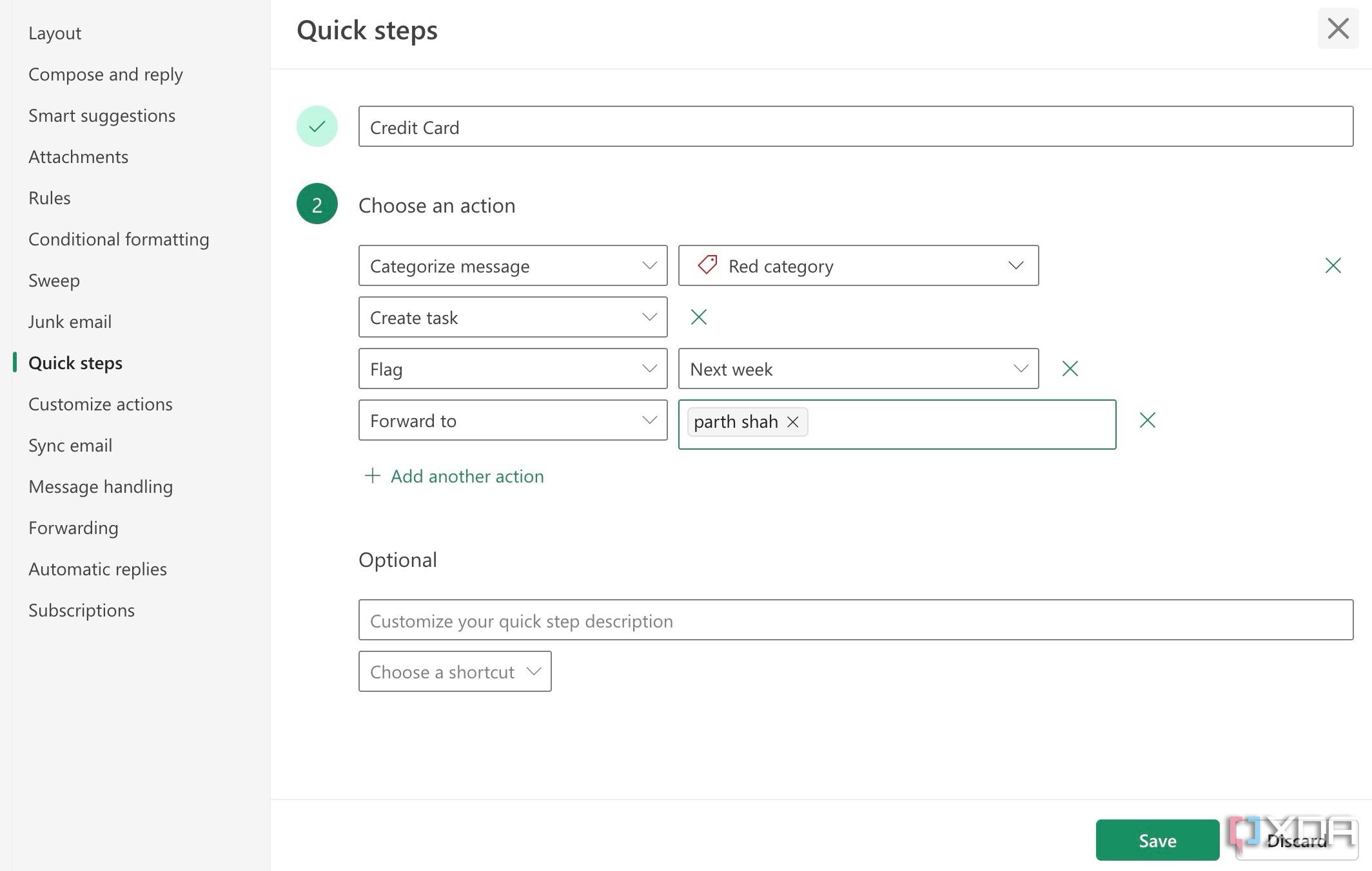 Outlook quick steps