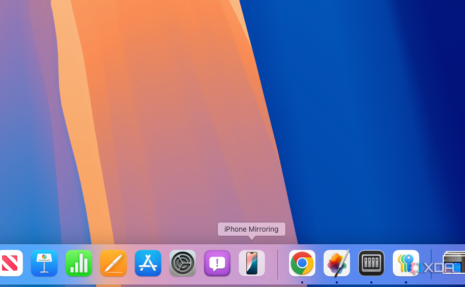 The iPhone mirroring app in the Sequoia menu bar of macOS.