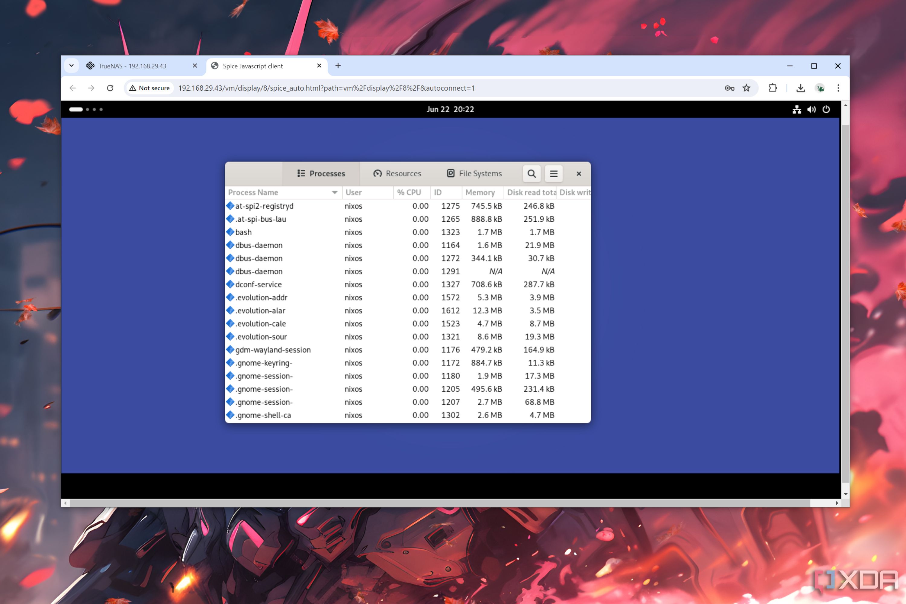 Una máquina virtual NixOS creada con TrueNAS Scale, que se ejecuta en un NAS Aiffro K100