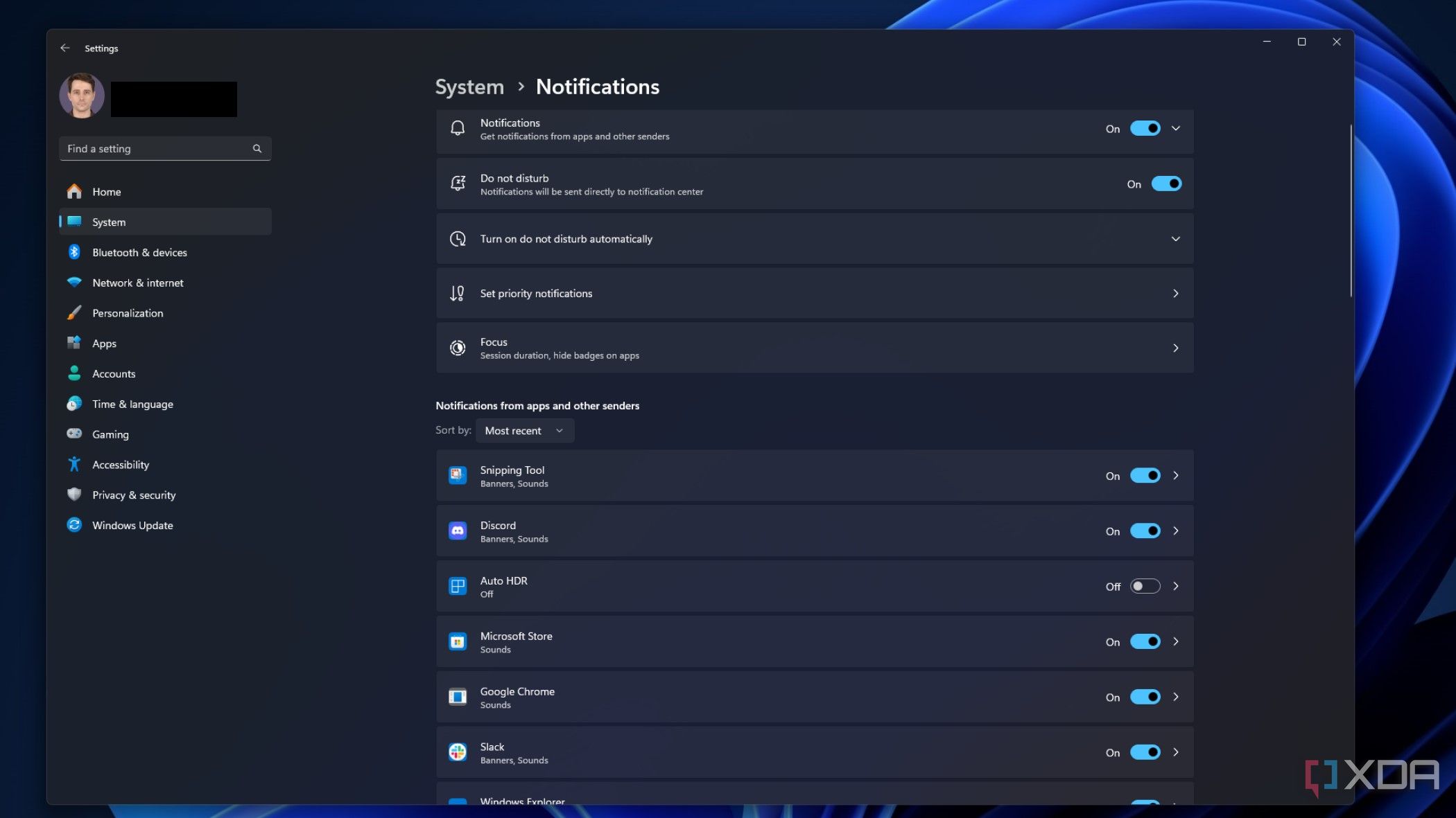 screenshot of windows 11 settings page for notifications