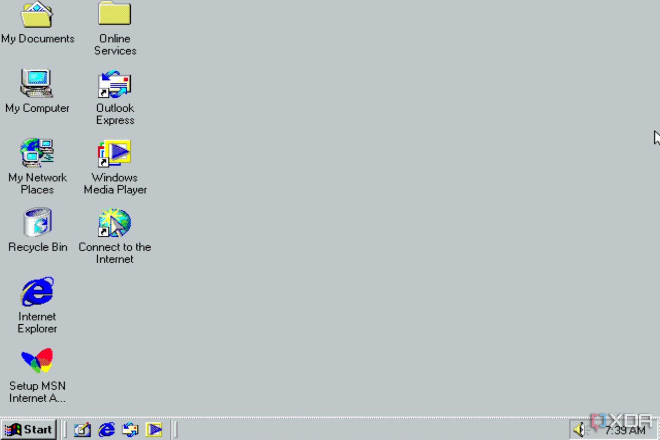 The default desktop layout in Windows ME
