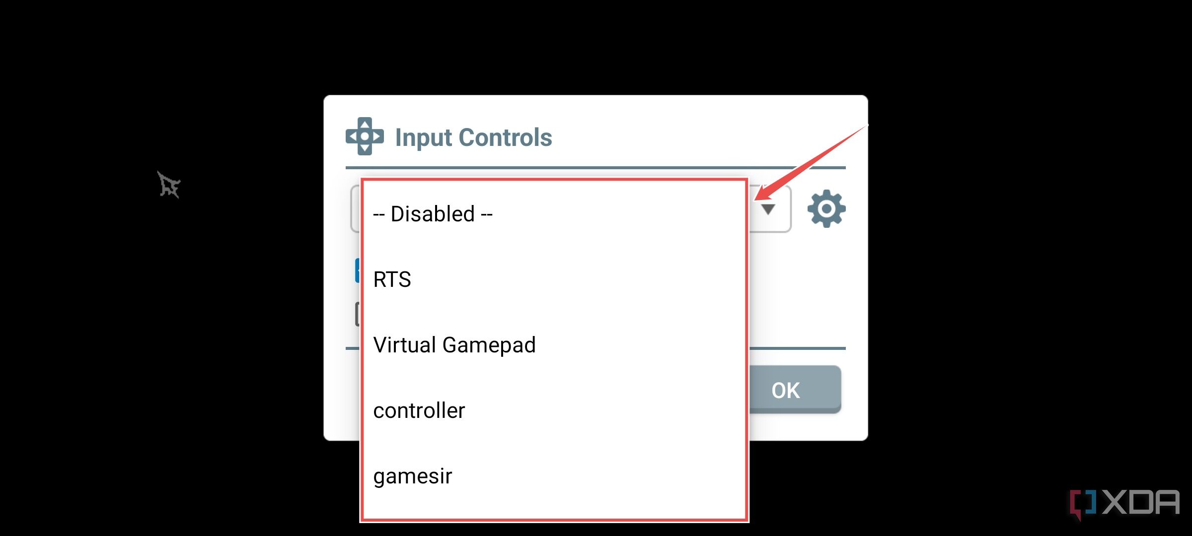 La opción de elegir entre diferentes controles de entrada en Winlator