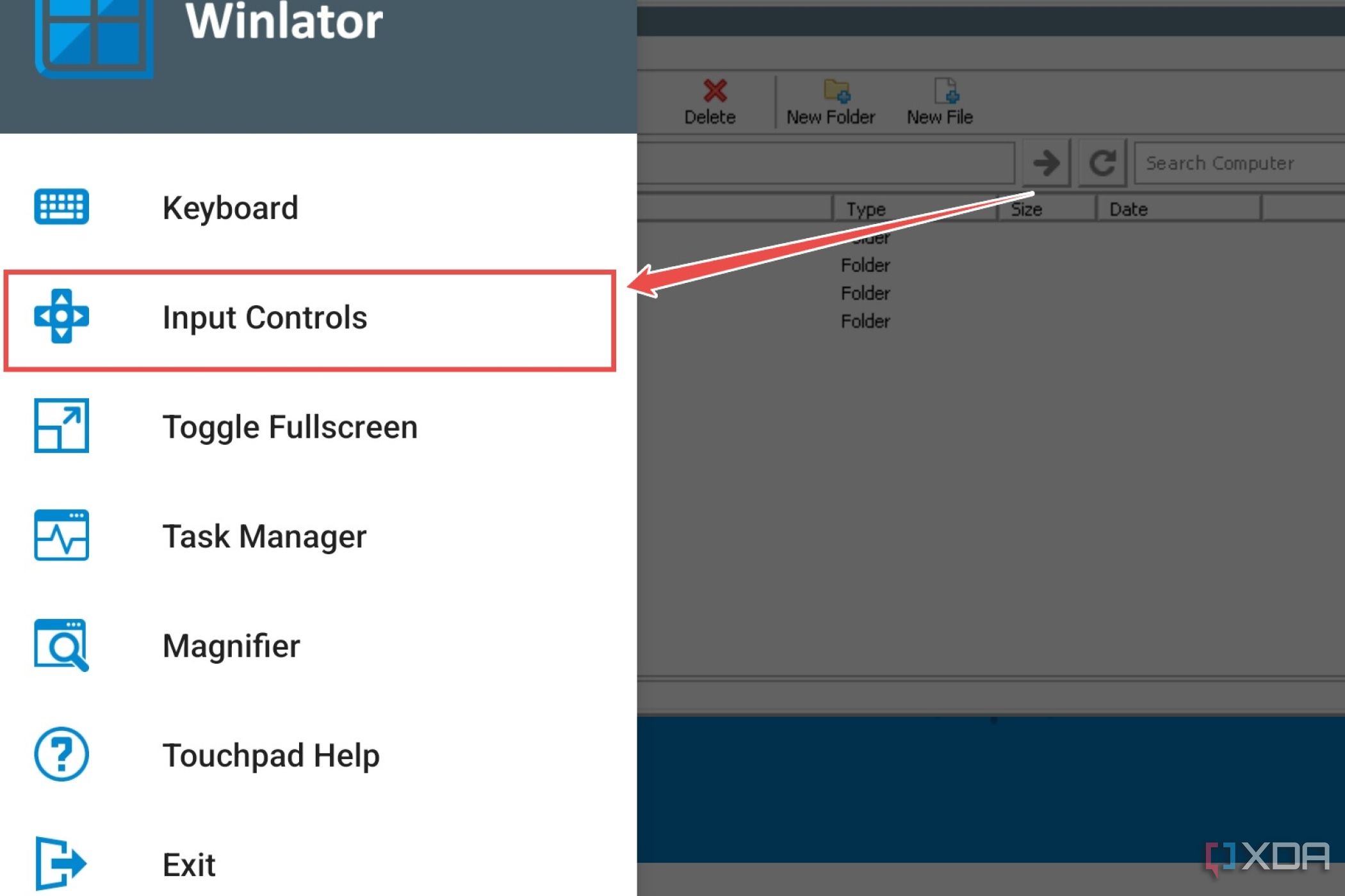 La opción de configurar los controles en Winlator