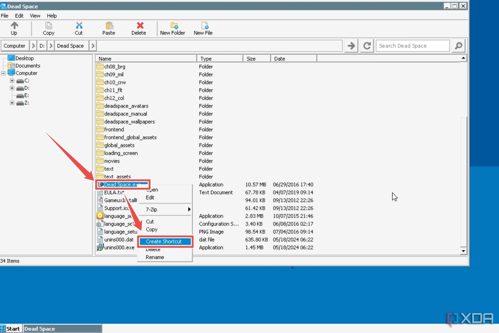 El procedimiento para crear un acceso directo a Dead Space (2008) en Winlator