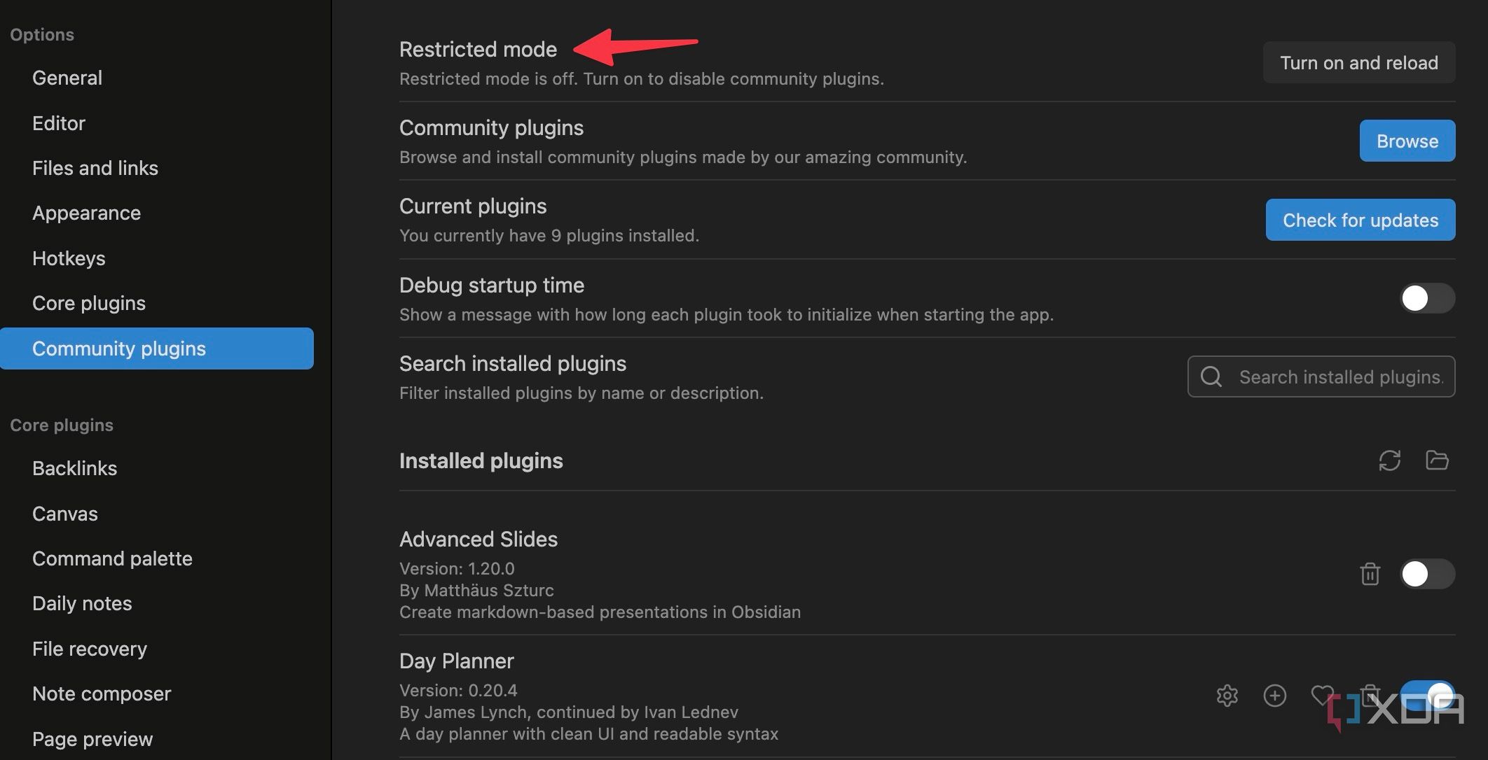 disable restricted mode in Obsidian