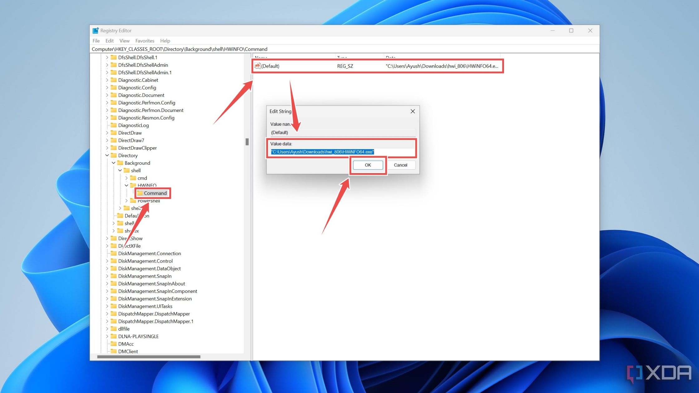 Creación de la tecla Comando en el Editor del Registro