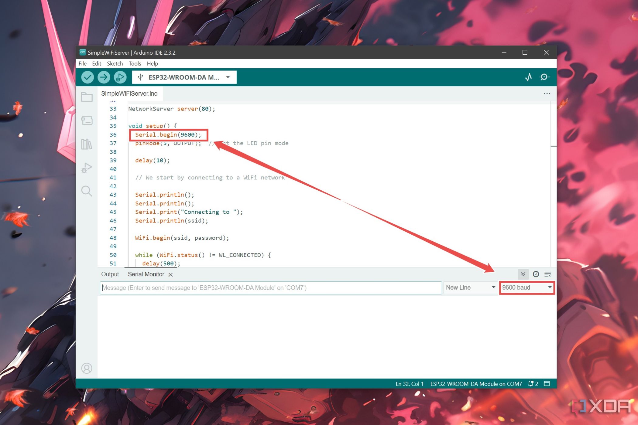 Configuración de la velocidad en baudios en el IDE de Arduino