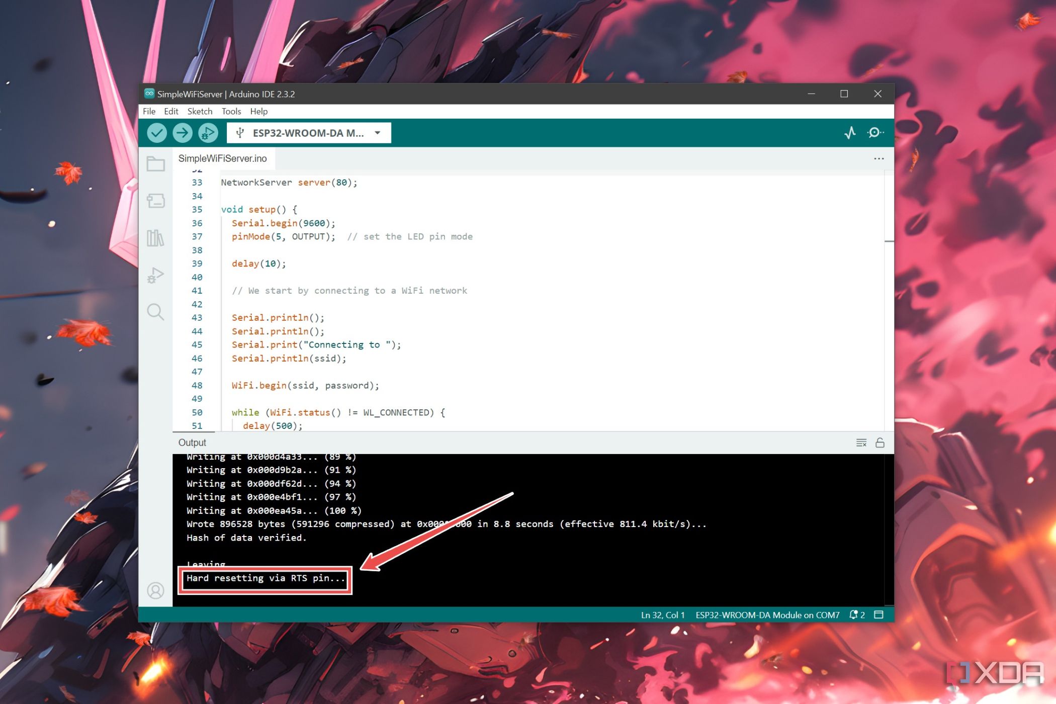 Mensaje de reinicio completo mediante pin RTS en el IDE de Arduino