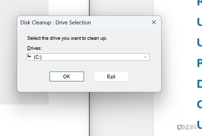 Run disk cleanup tool on Windows