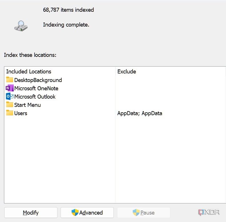 Opciones de indexación en Windows