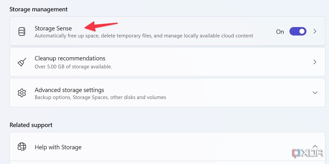 Enabling Storage Sense in Windows