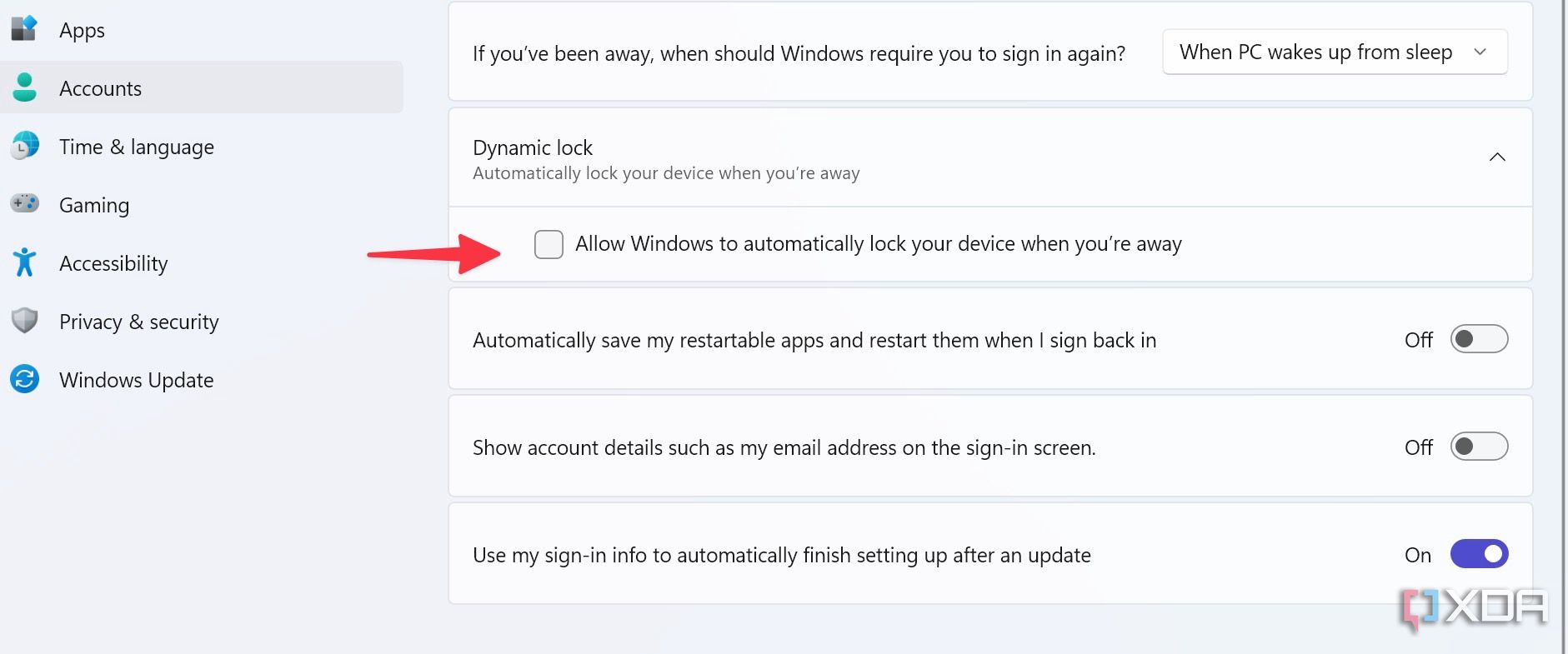 enable dynamic lock on Windows