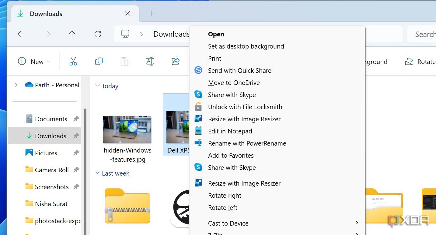 Old context menu on Windows