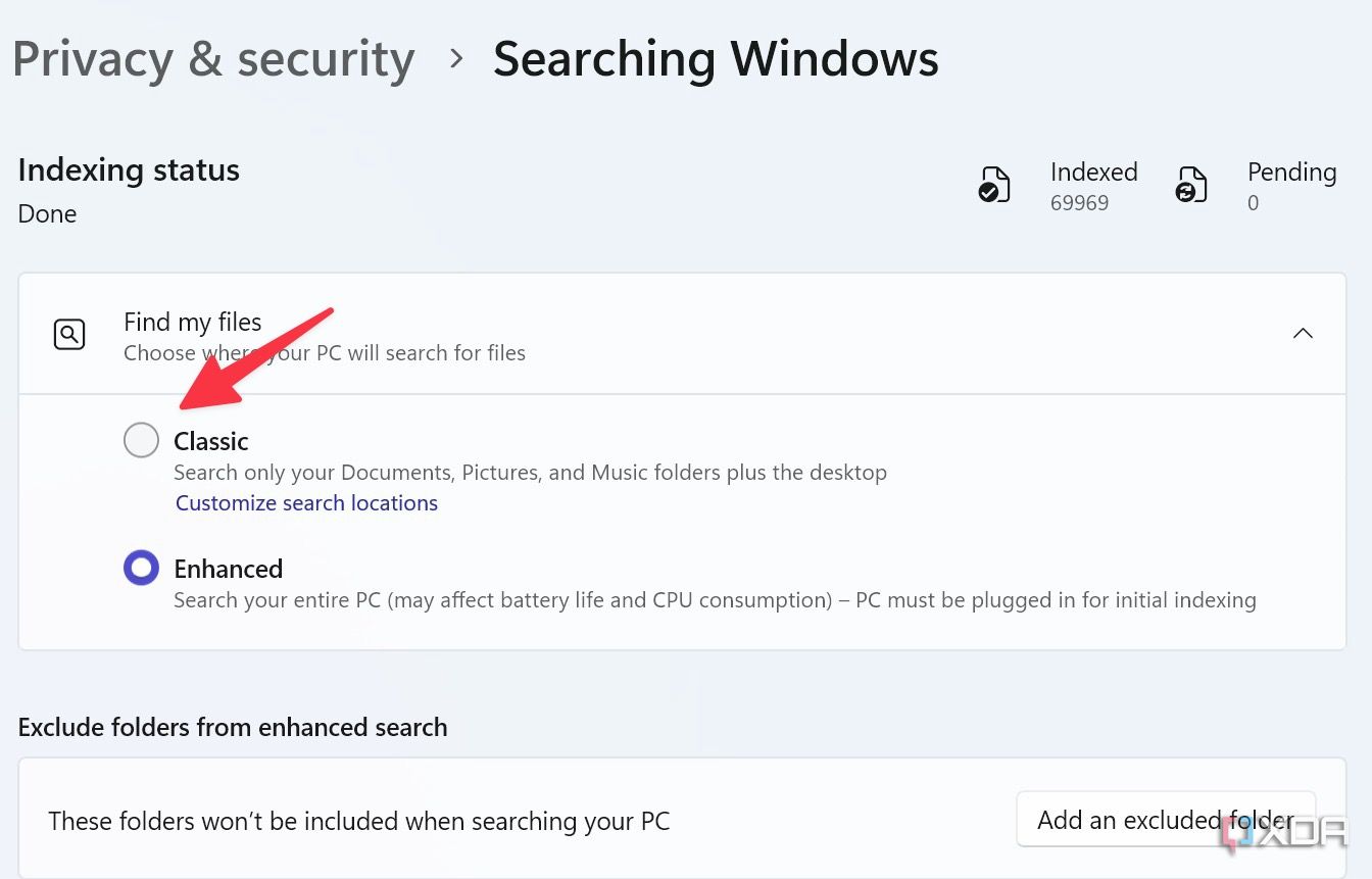 classic search on Windows