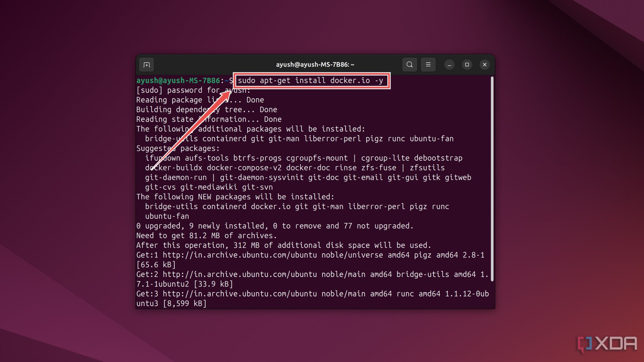 El comando de terminal para instalar el paquete Docker en Ubuntu