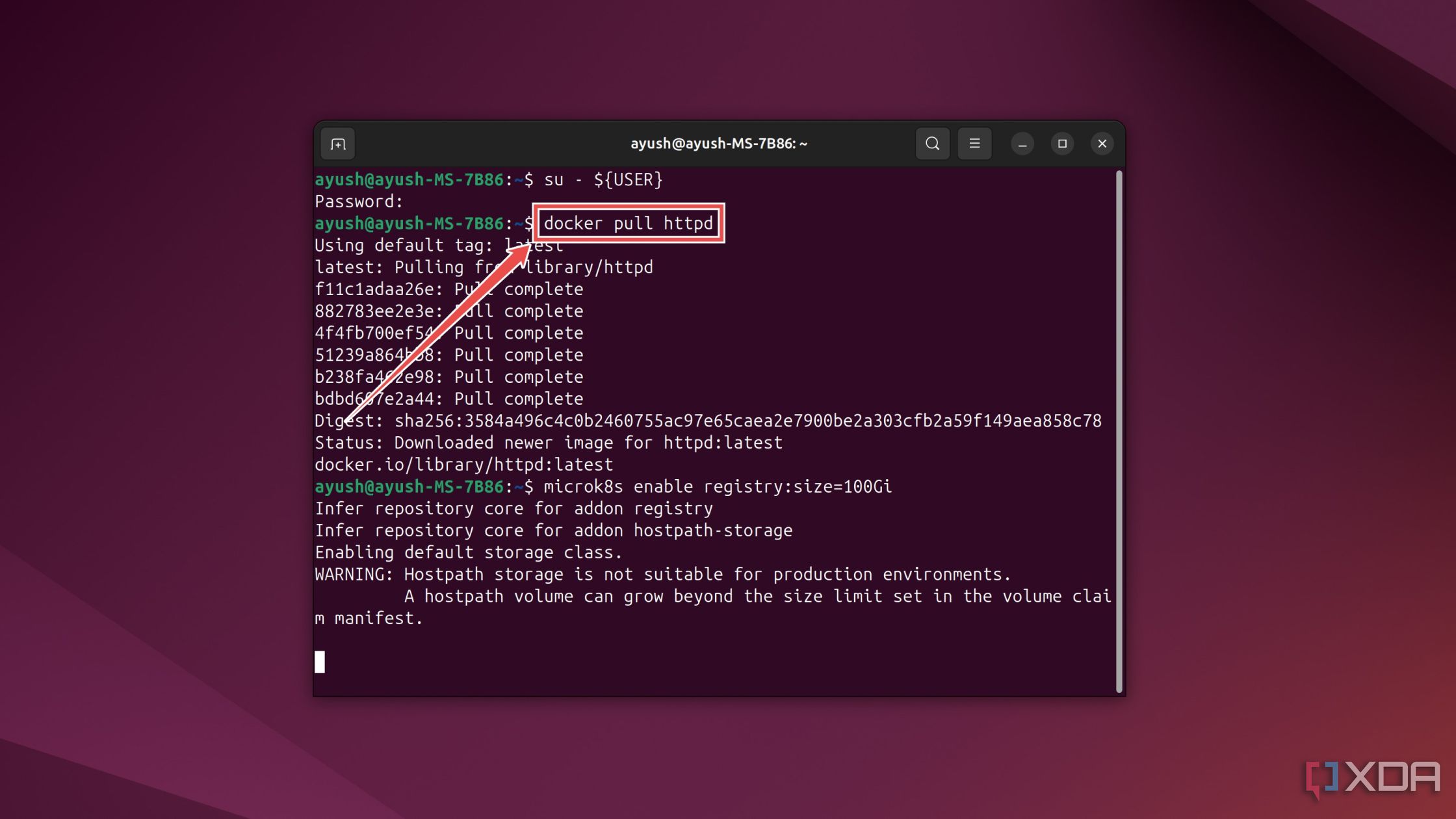 El comando de terminal para extraer una imagen de Docker en Ubuntu