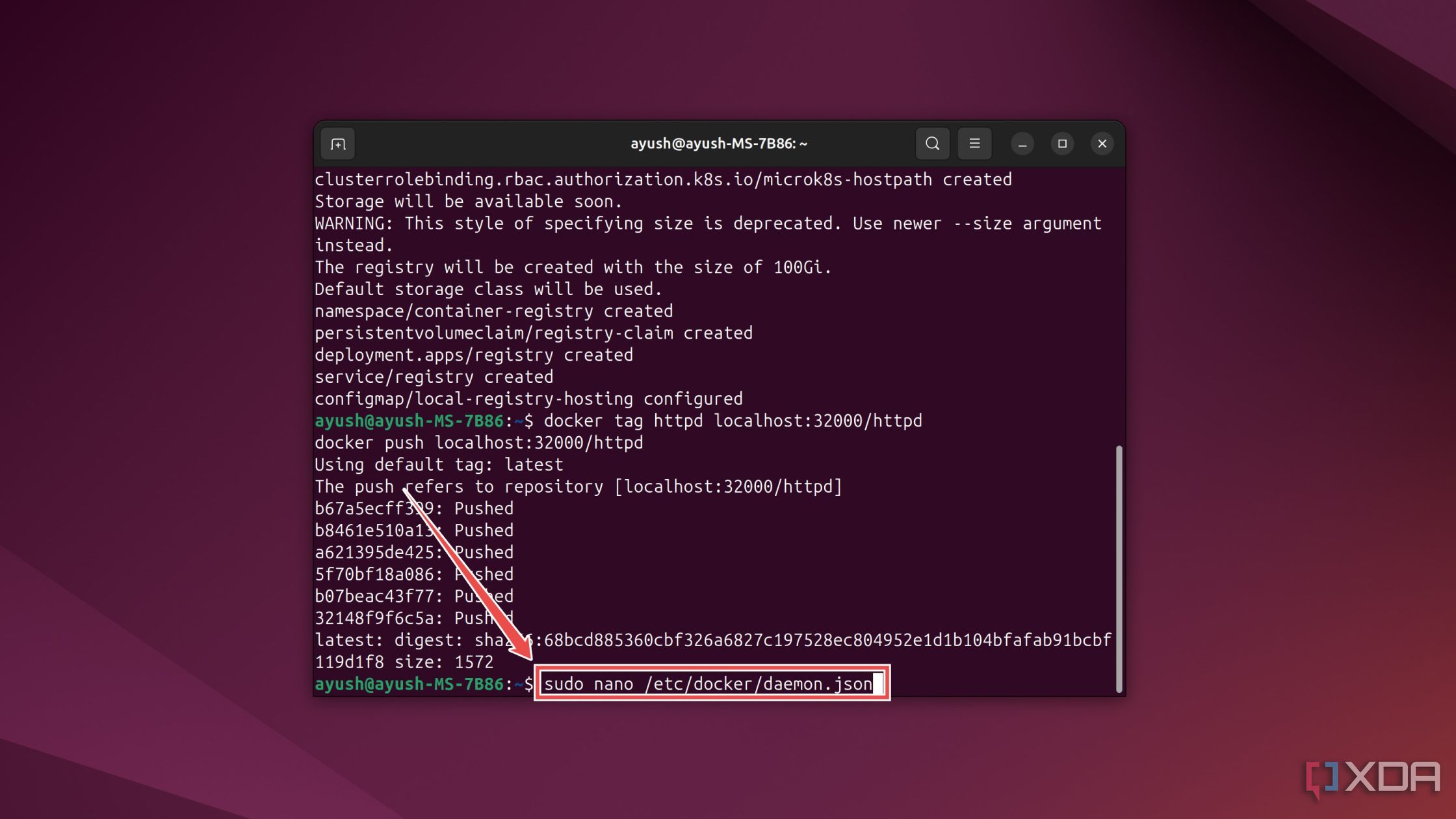 El comando de terminal para acceder al archivo daemon.json en Ubuntu