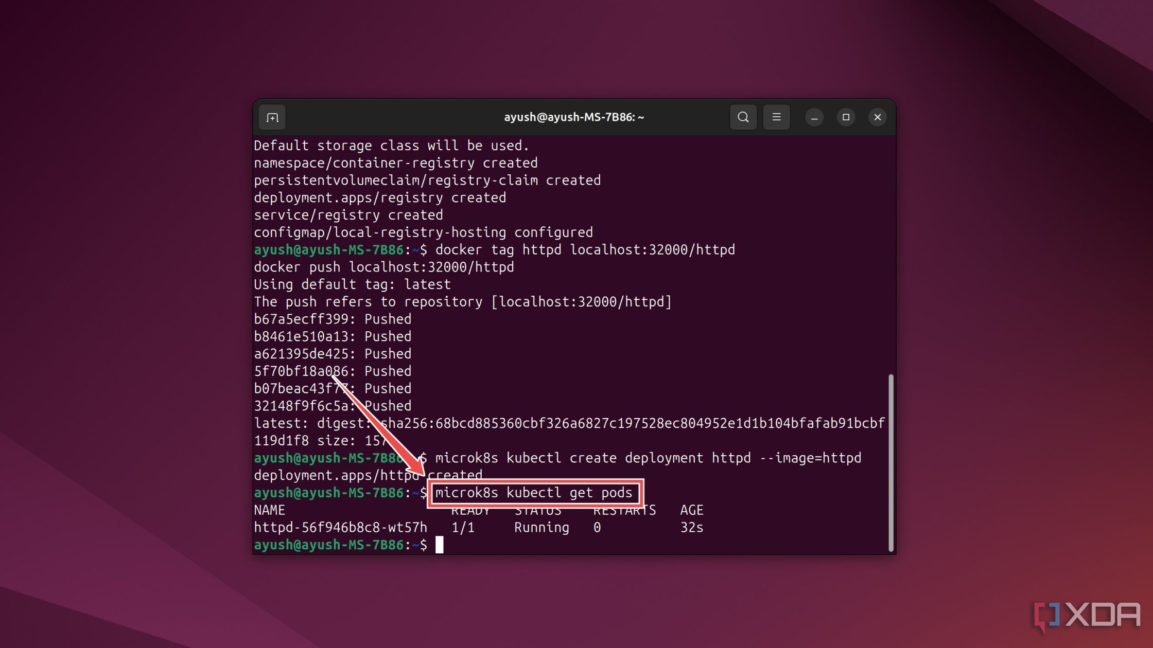 El comando de terminal para verificar los pods MicroK8s en Ubuntu