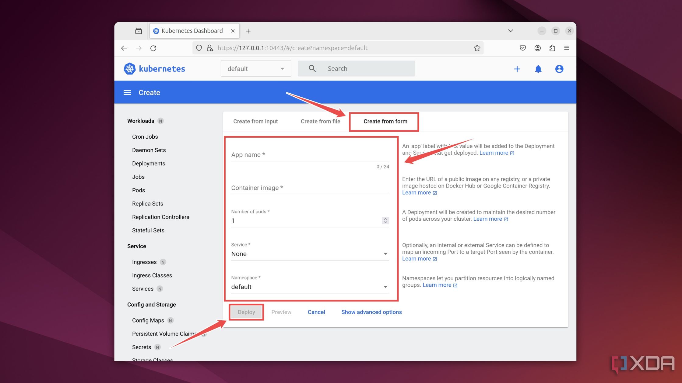 Implementación de un contenedor mediante el panel de control de MicroK8s