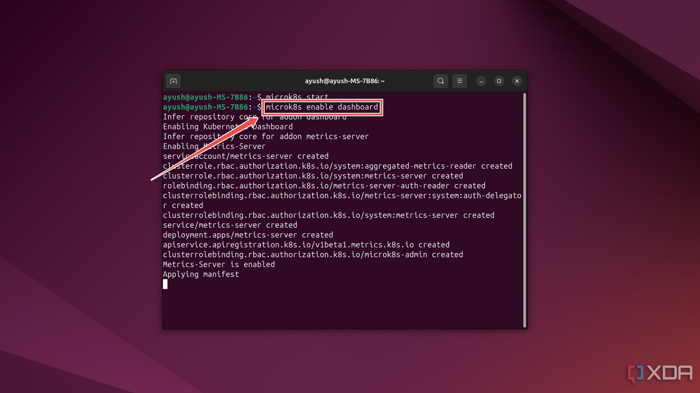 Habilitar el panel de control de MicroK8s en la terminal de Ubuntu