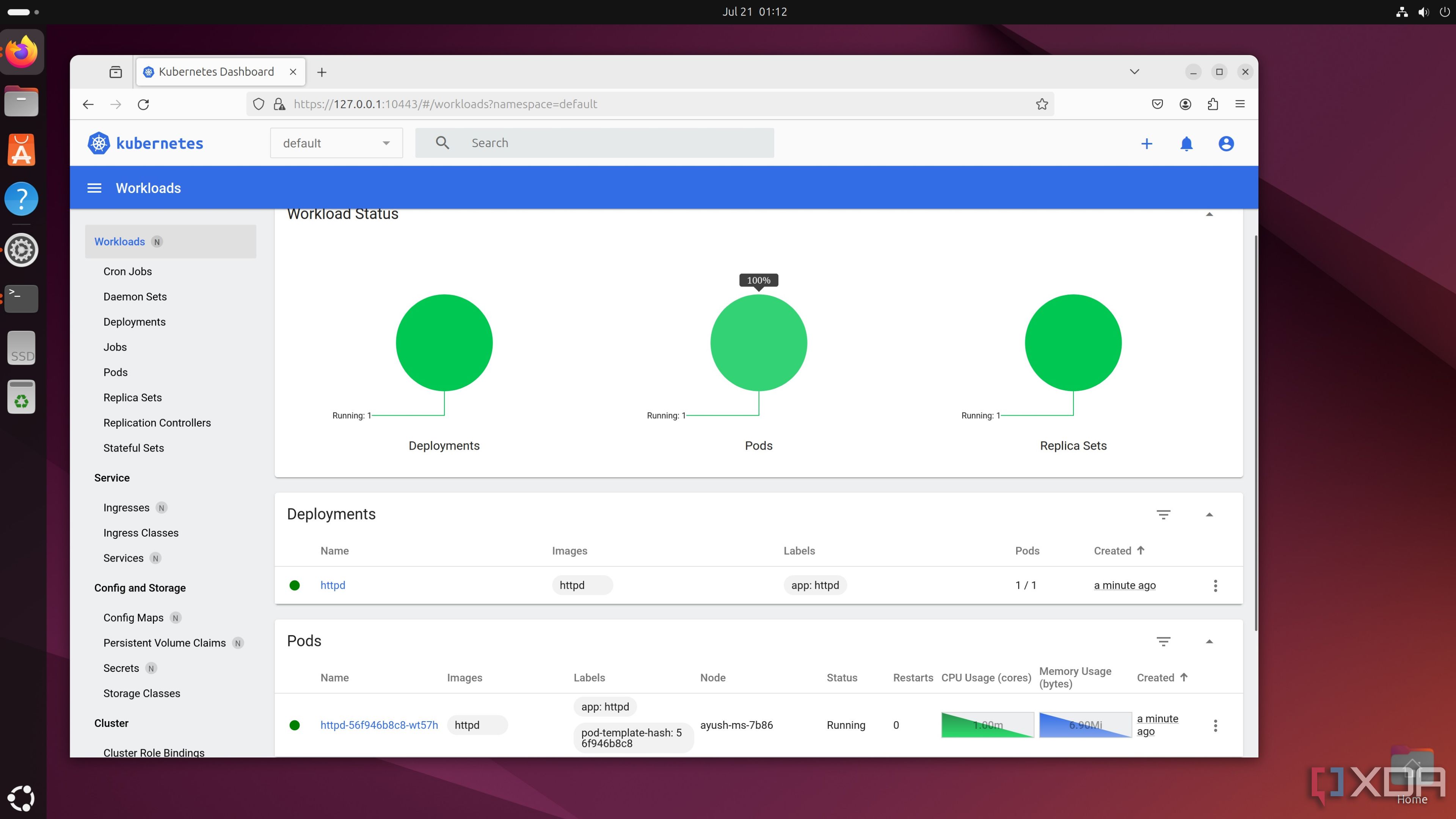 El panel de control de MicroK8s ejecutándose en Ubuntu