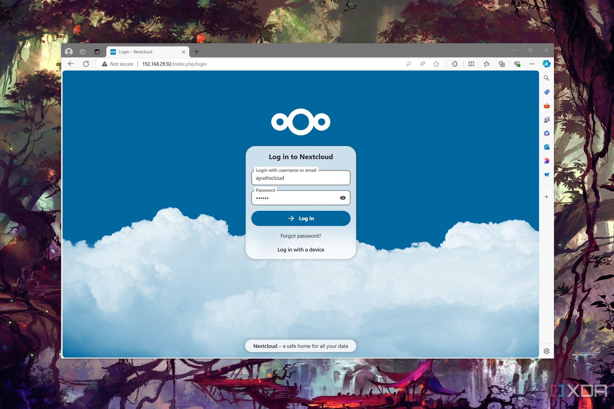 The Nextcloud login page