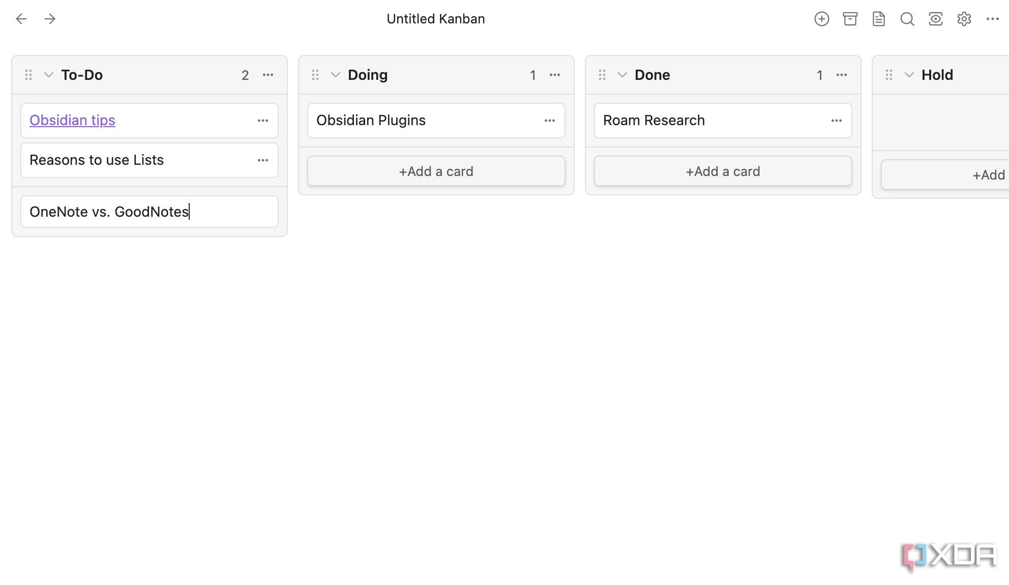 Add tasks in kanban boards in Obsidian