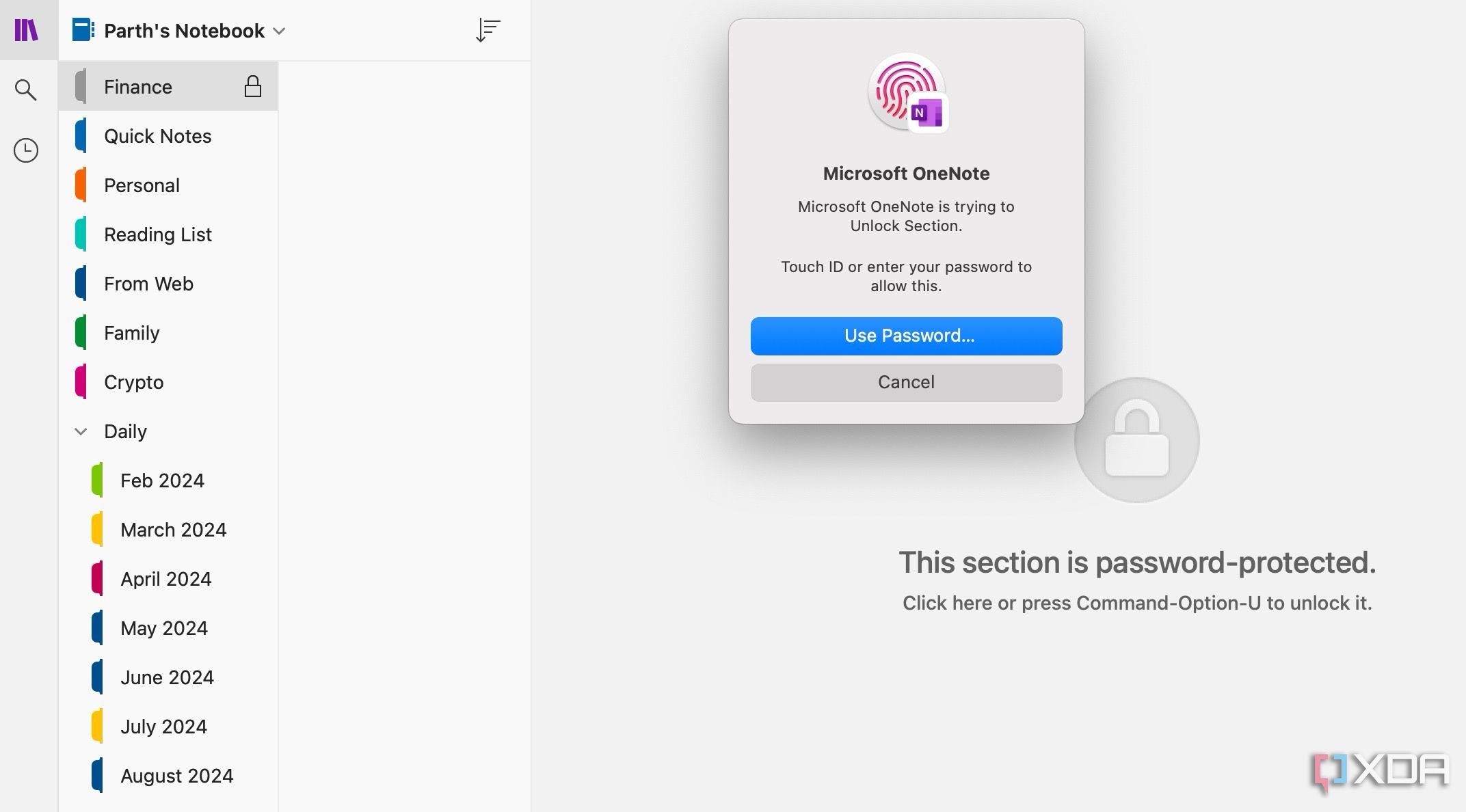 Bloquear secciones de OneNote