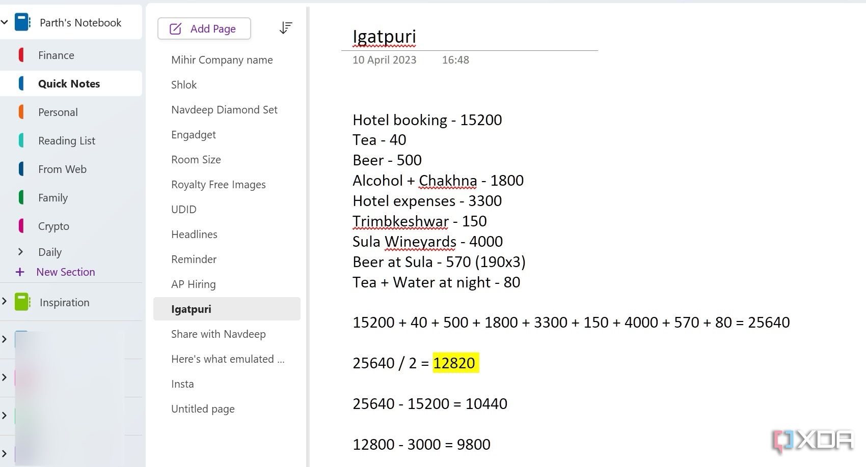 Cálculos matemáticos de OneNote