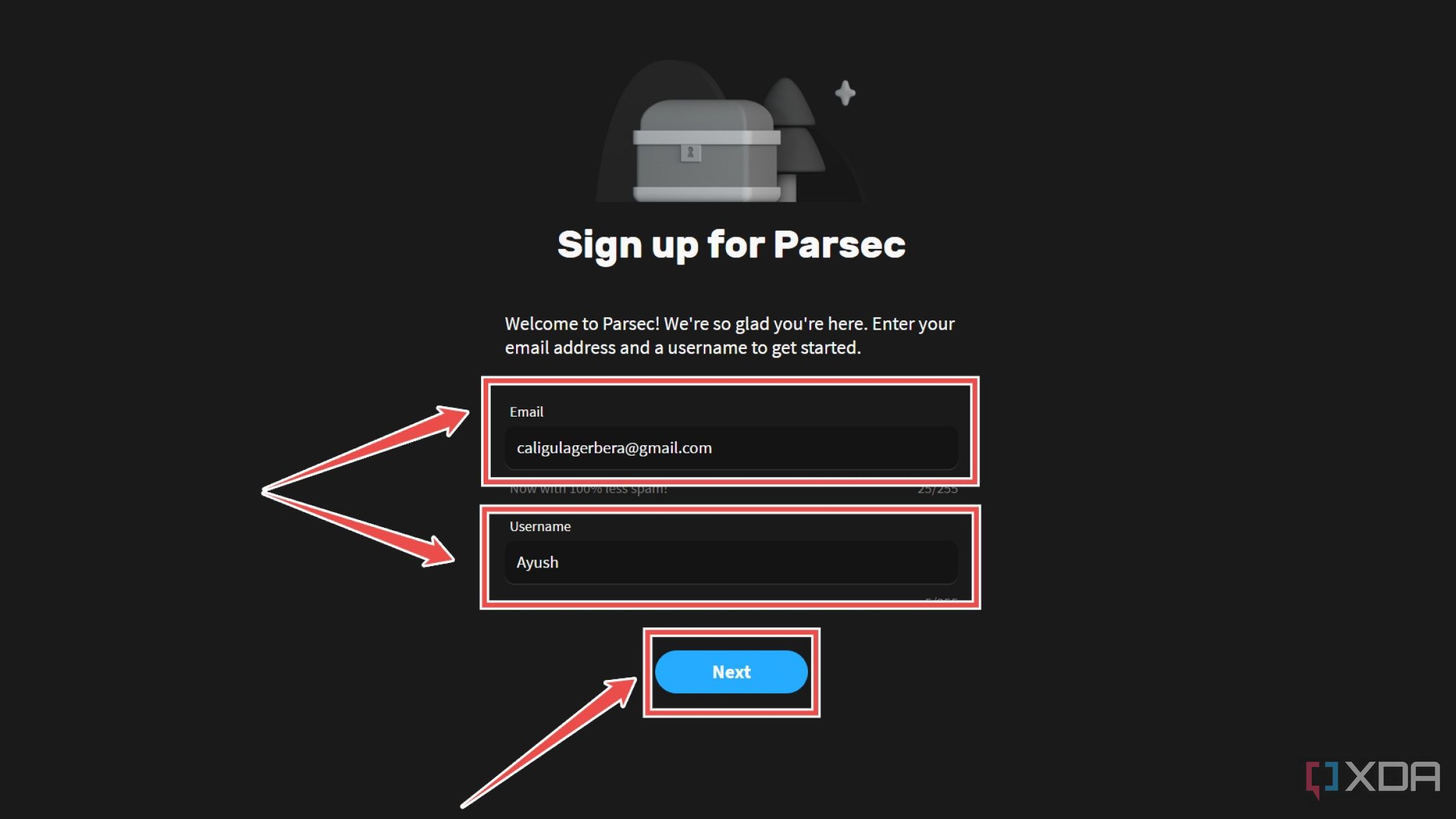 Registrarse en el sitio web de Parsec