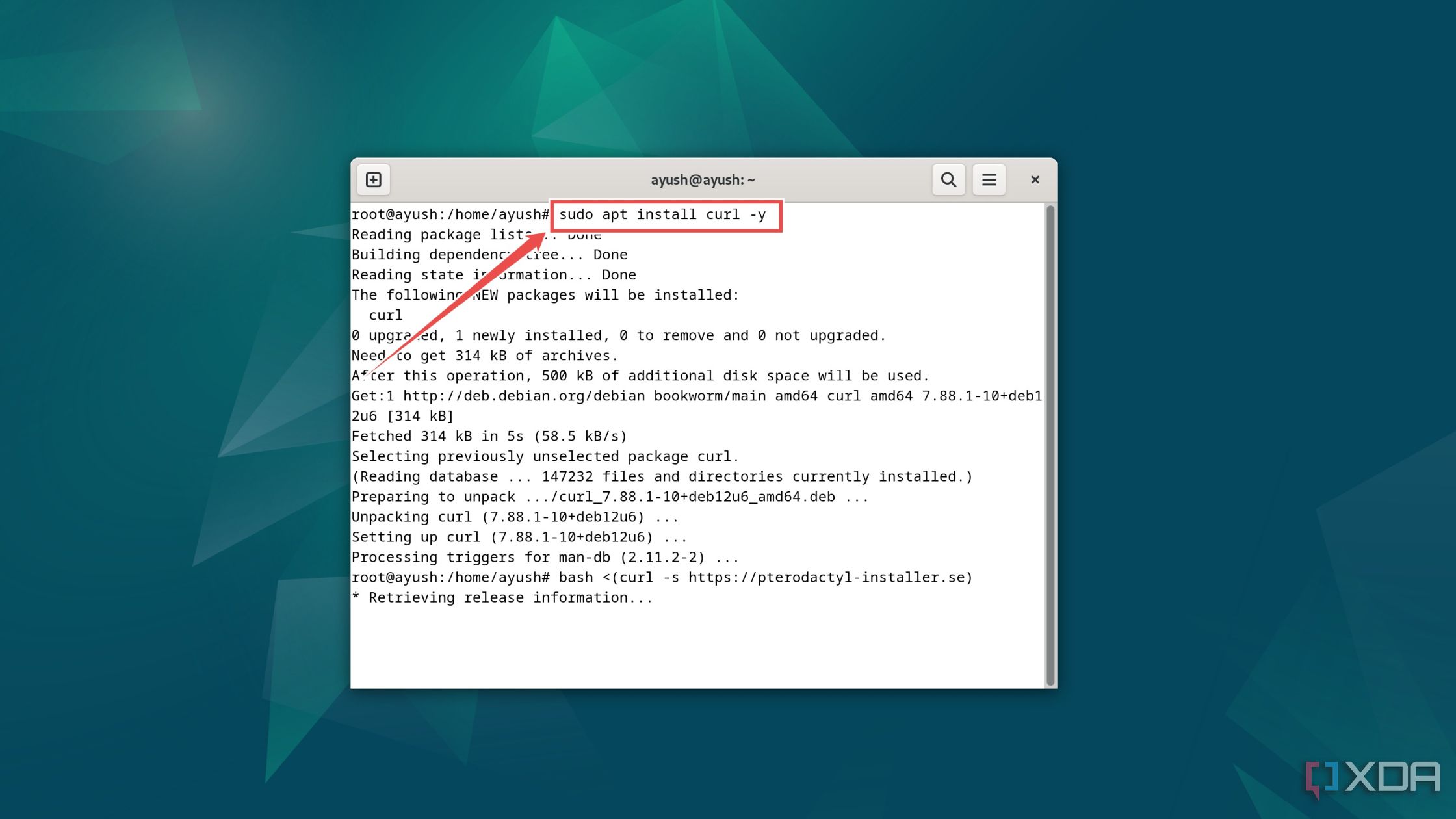 El comando para instalar curl en Debian