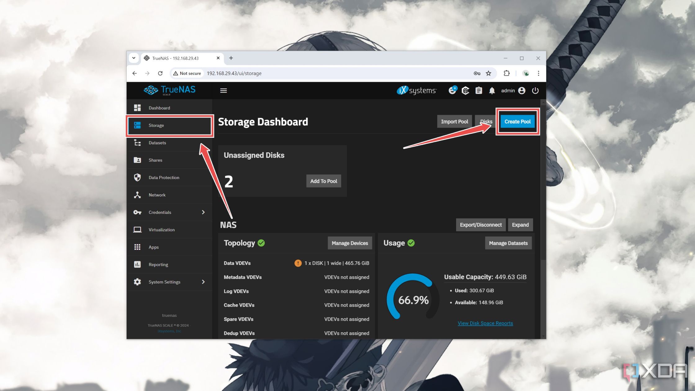 Creación de un grupo para matrices RAID en TrueNAS Scale