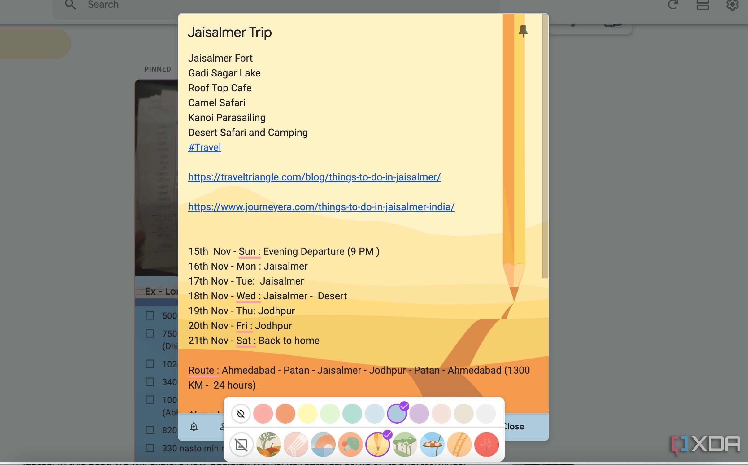 Google Keep user interface