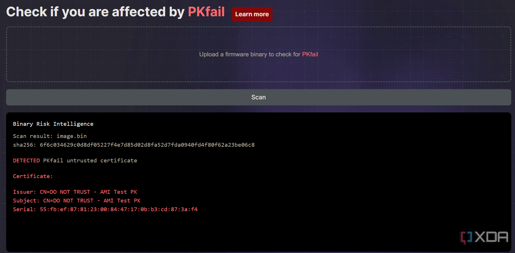 Escanear un archivo de firmware con PKFail