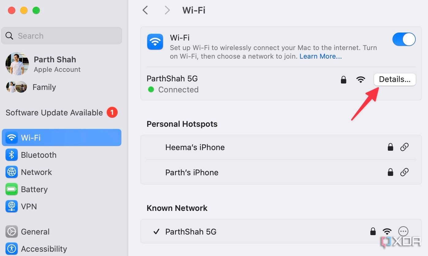 Abrir detalles de Wi-Fi en Mac