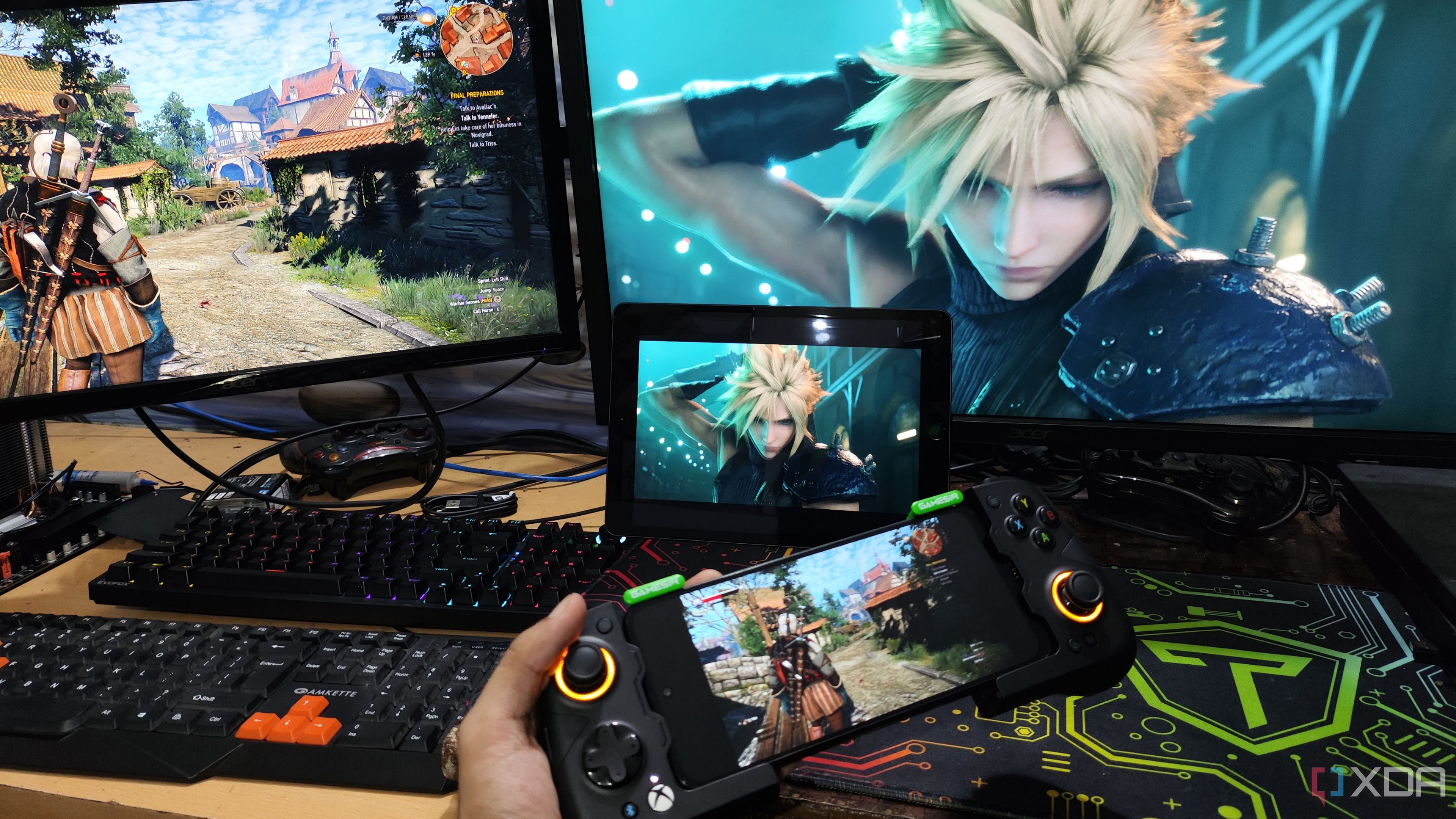 The Witcher 3 se transmite a un Poco M6 Pro a través de Parsec mientras otra PC transmite Final Fantasy VII Remake a un iPad a través de Moonlight/Sunshine