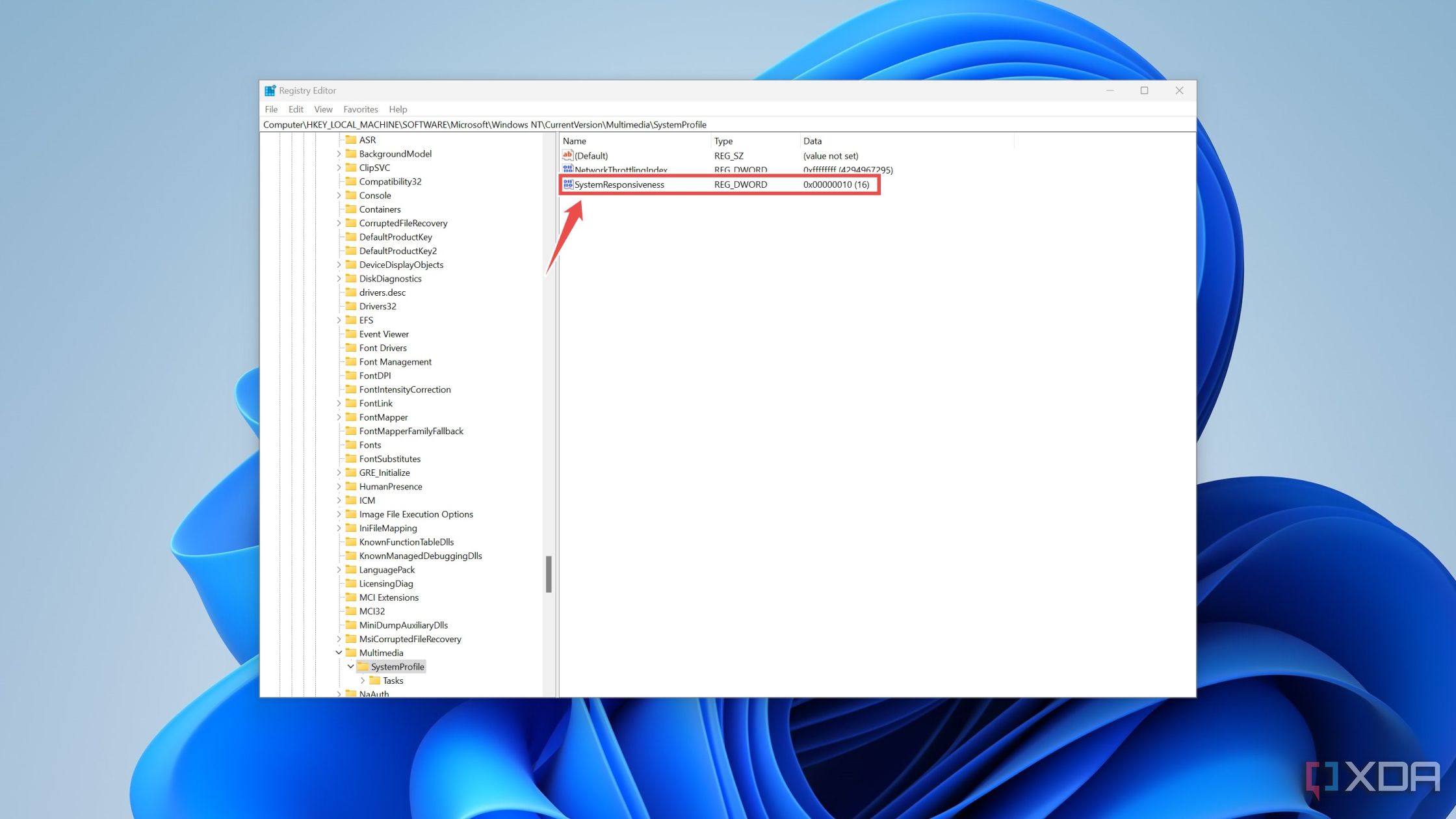 La variable SystemResponsiveness en el Editor del Registro