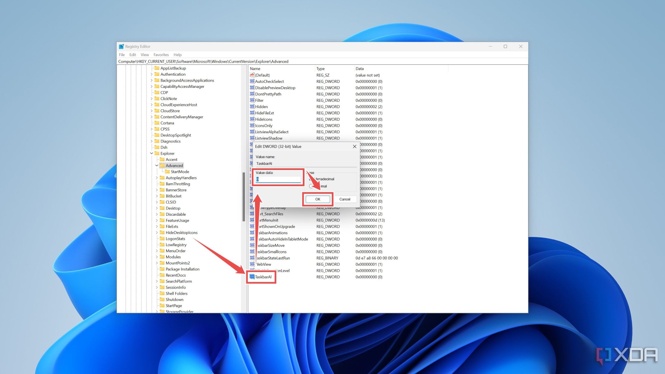 Cambiar la alineación de la barra de tareas en el Editor del Registro