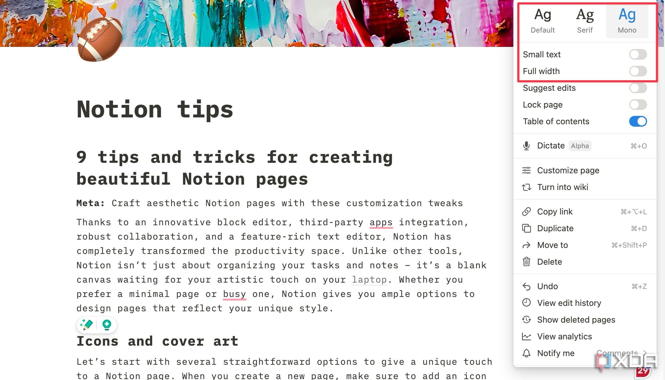 Opciones de estilo de texto en Notion