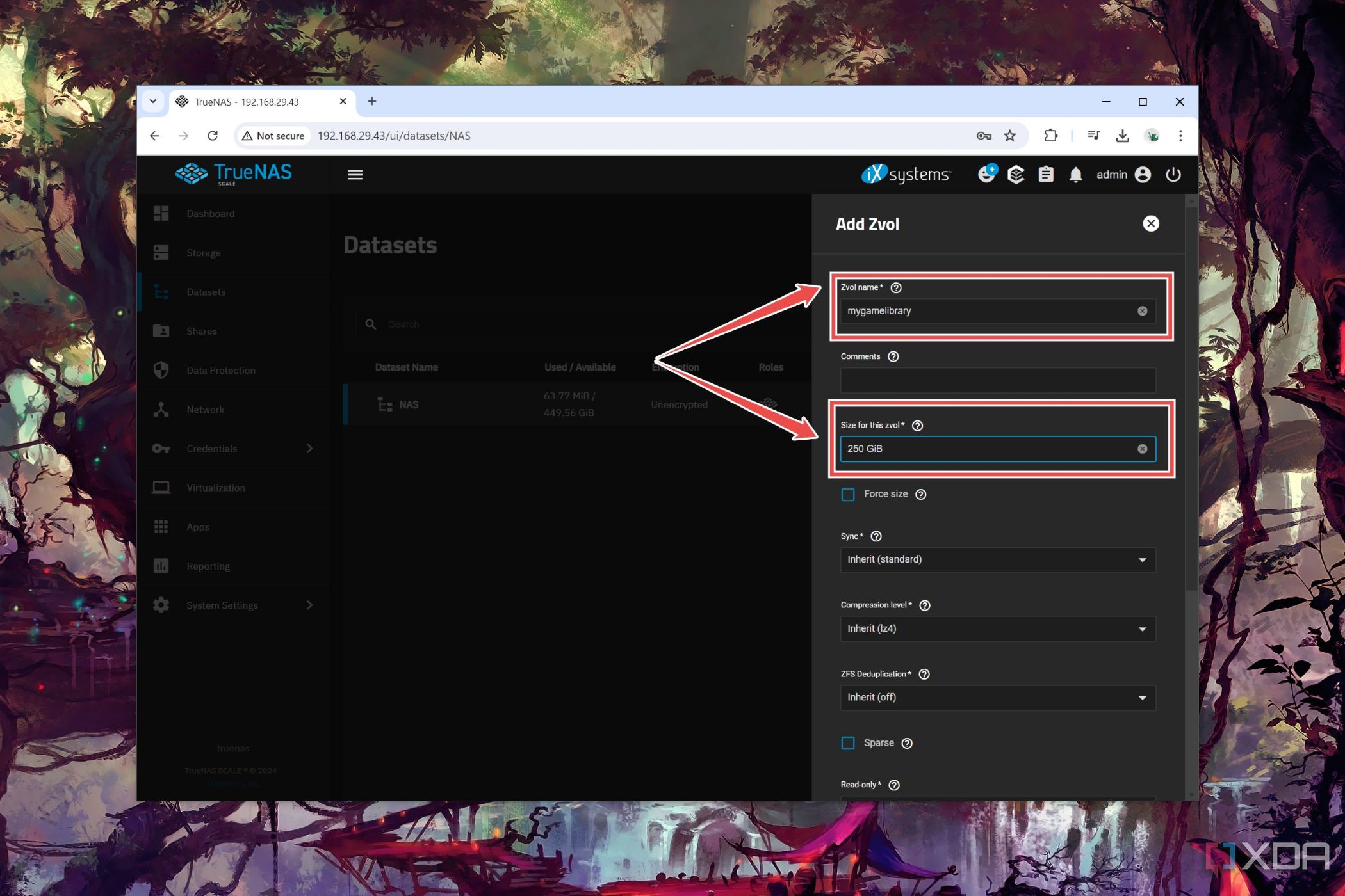 El procedimiento para configurar el nombre y el tamaño de Zvol en TrueNAS Scale