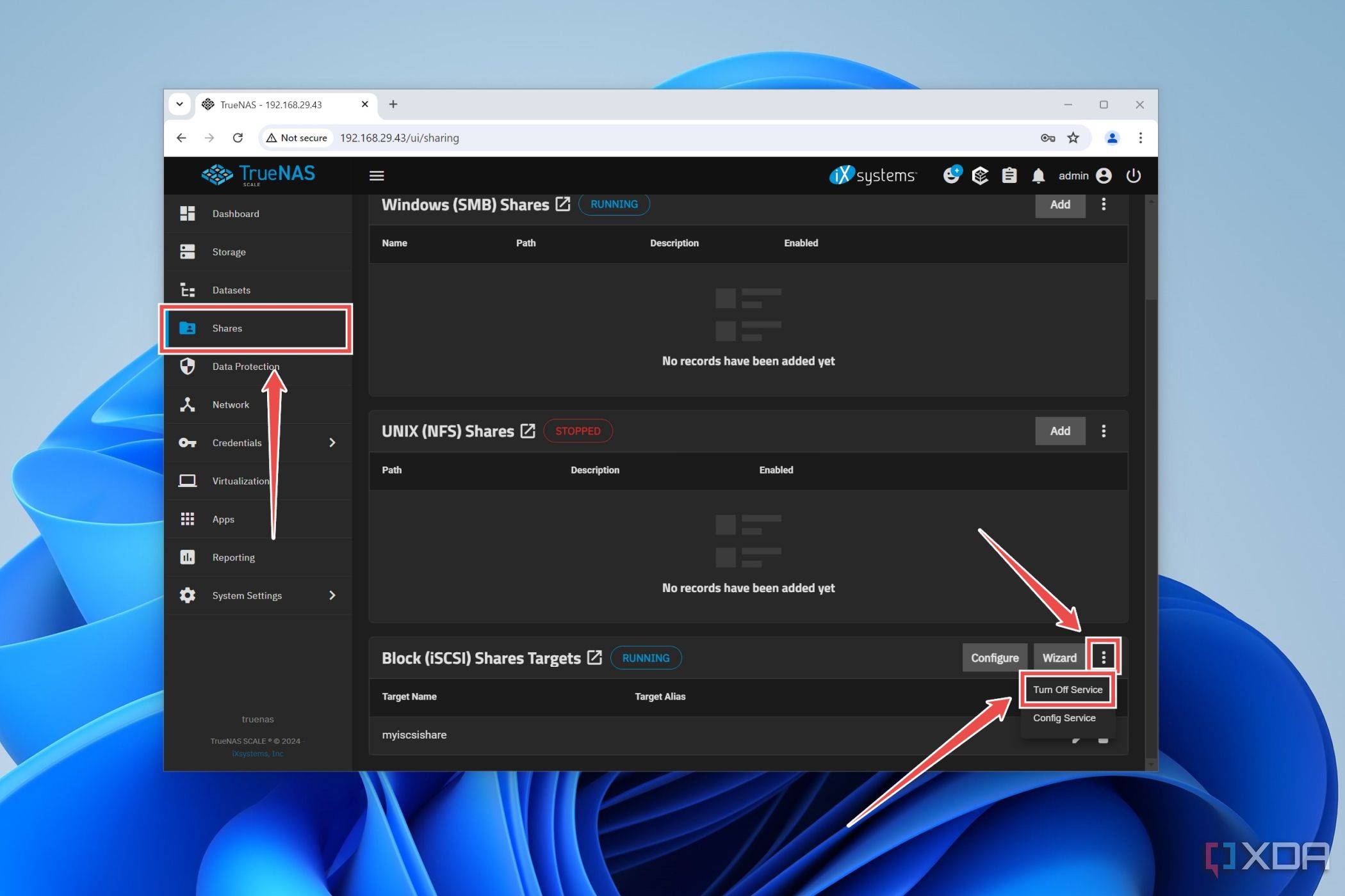 El procedimiento para desactivar el servicio iSCSI