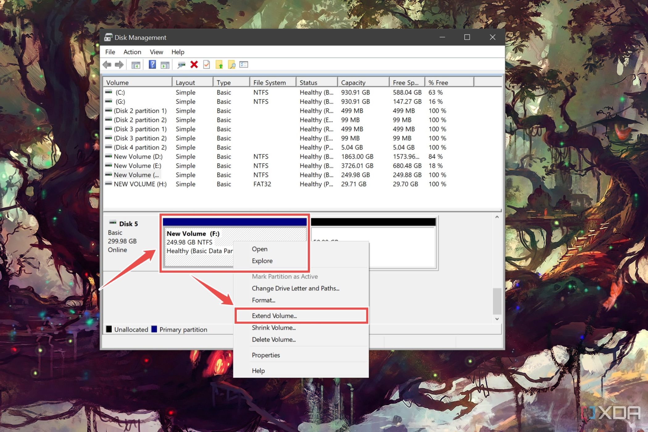 El procedimiento para ampliar un volumen iSCSI mediante la utilidad Administración de discos en Windows