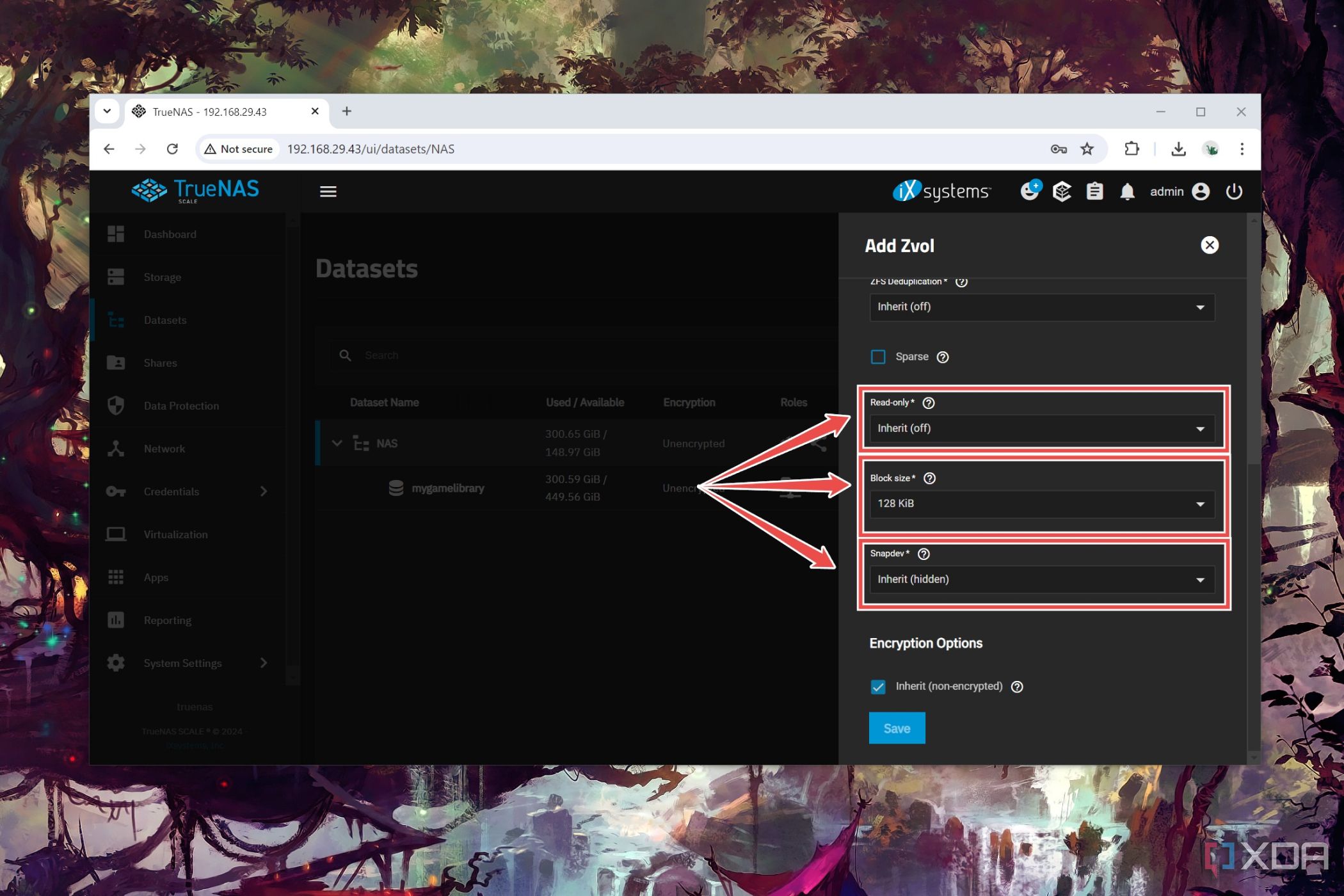 El procedimiento para configurar los valores Zvol restantes en TrueNAS Scale