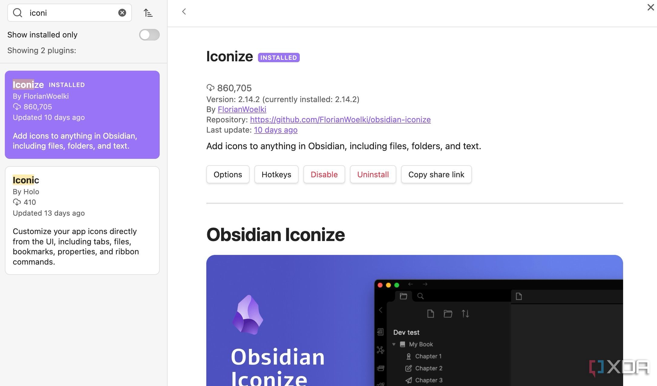 complemento iconiize en Obsidian