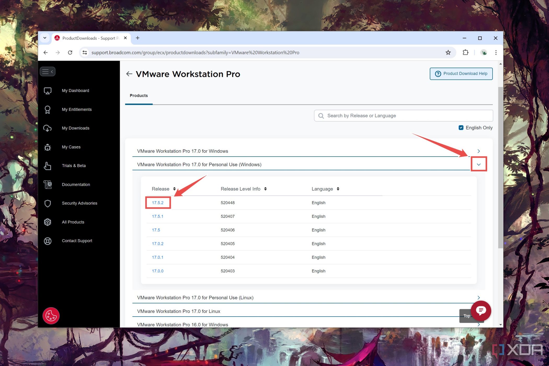 Cómo seleccionar la versión de Windows de VMware Workstation Pro en el sitio web de Broadcom