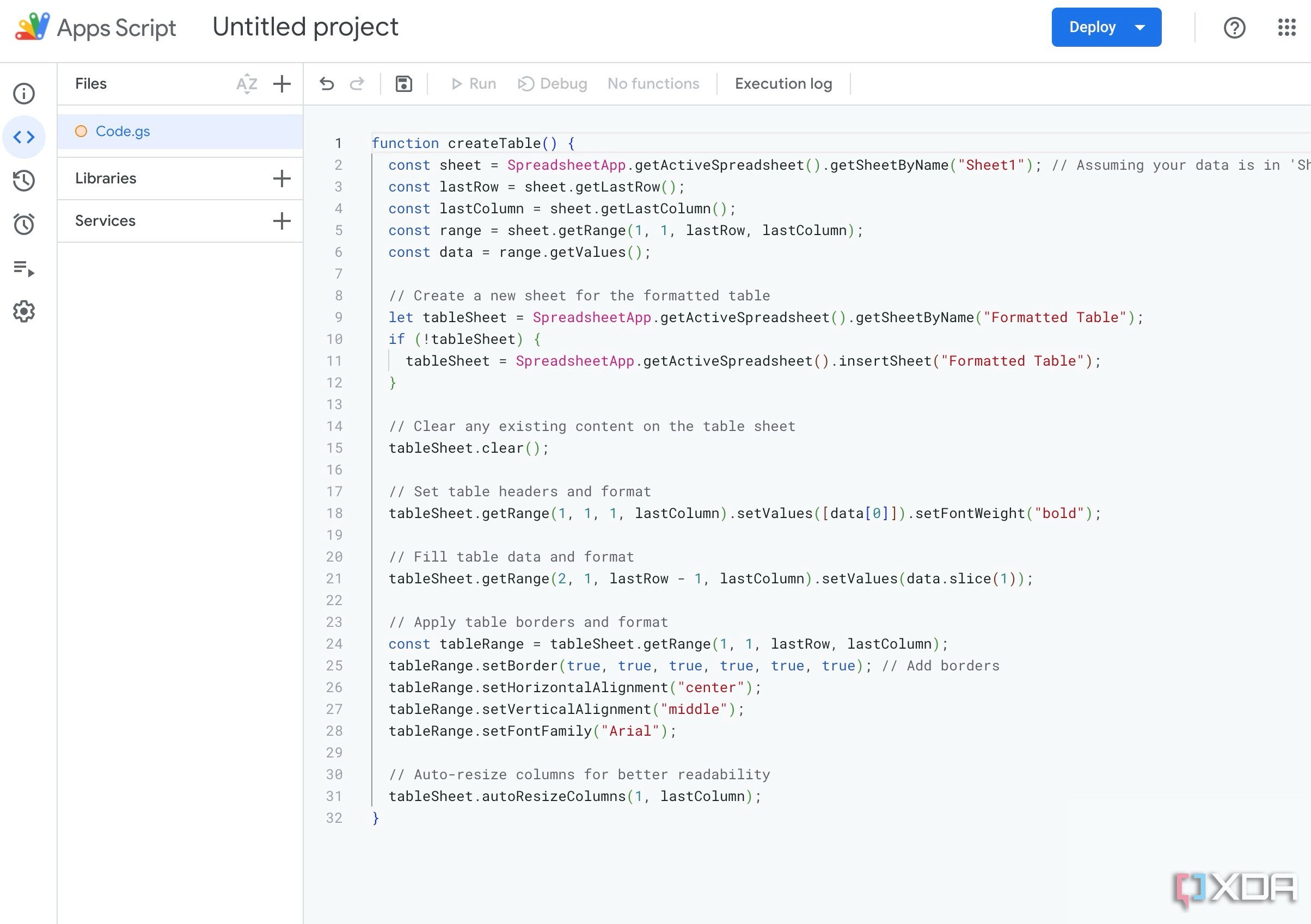 Escribir un código en Google Apps Script