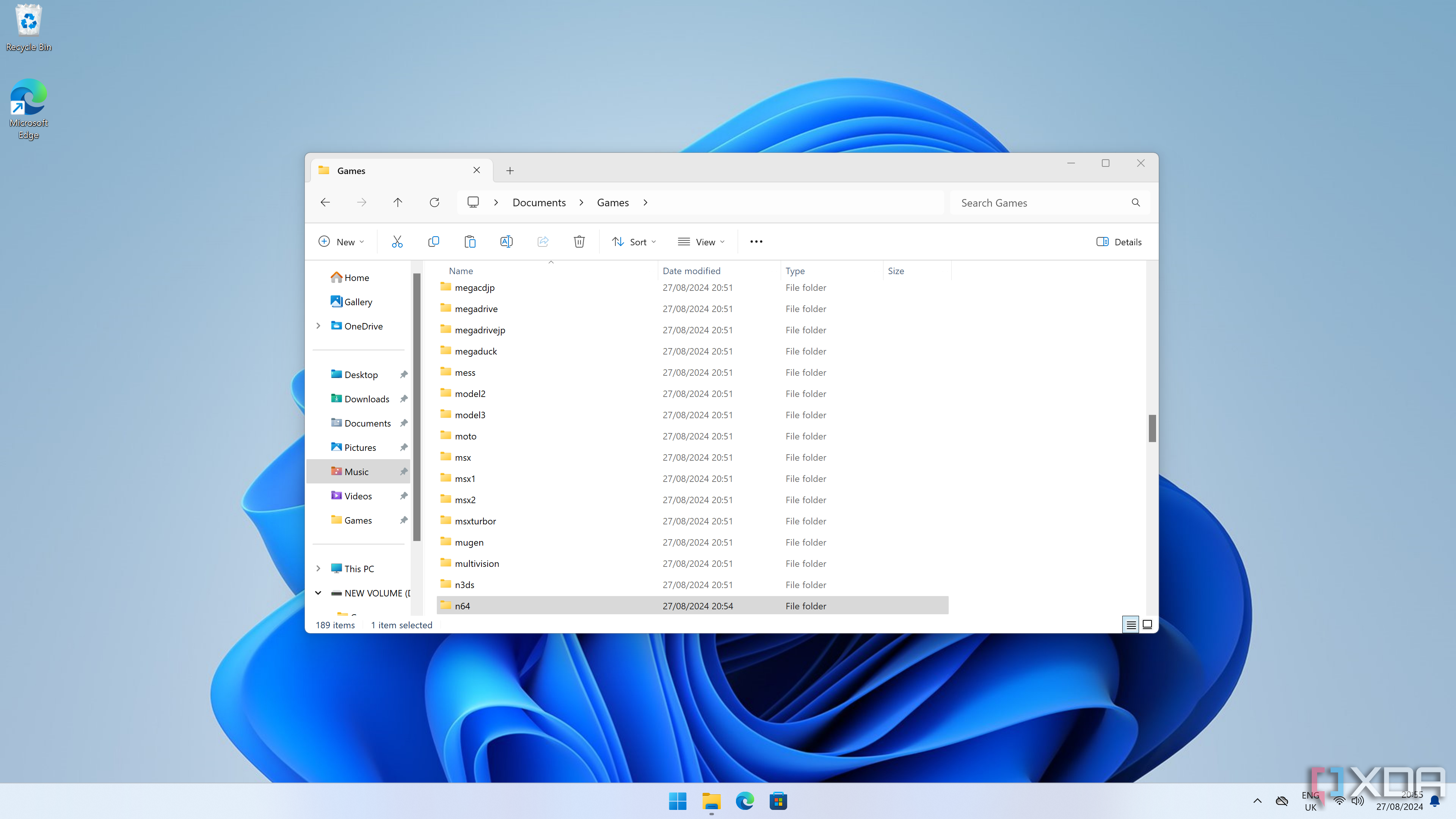 Скриншот File Explorer в Windows 11 Отображение различных каталогов для ROMS, которые будут использоваться с EmulationStation