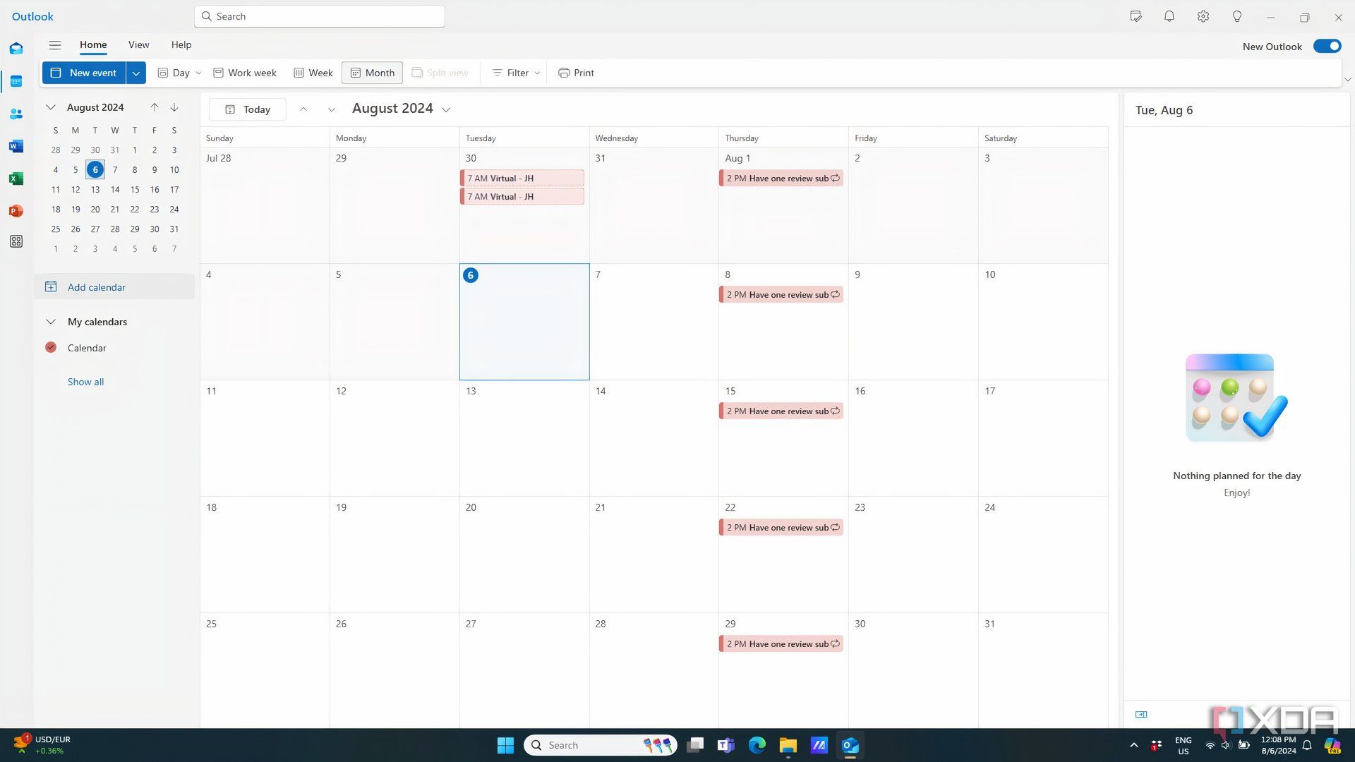 Ventana del calendario de Outlook abierta