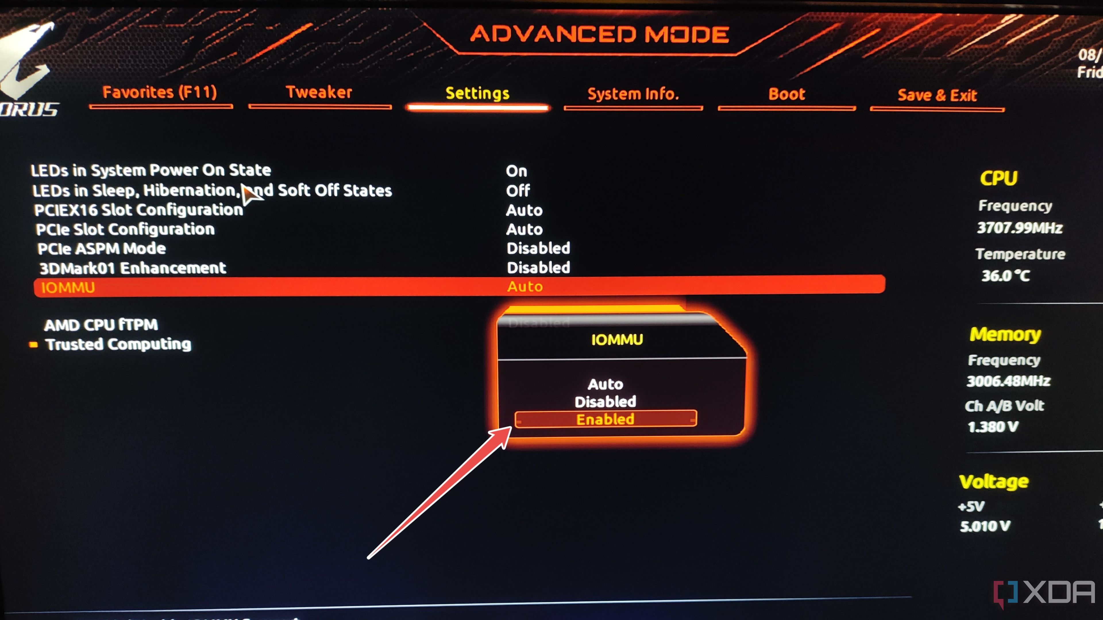 Habilitación de IOMMU en el BIOS