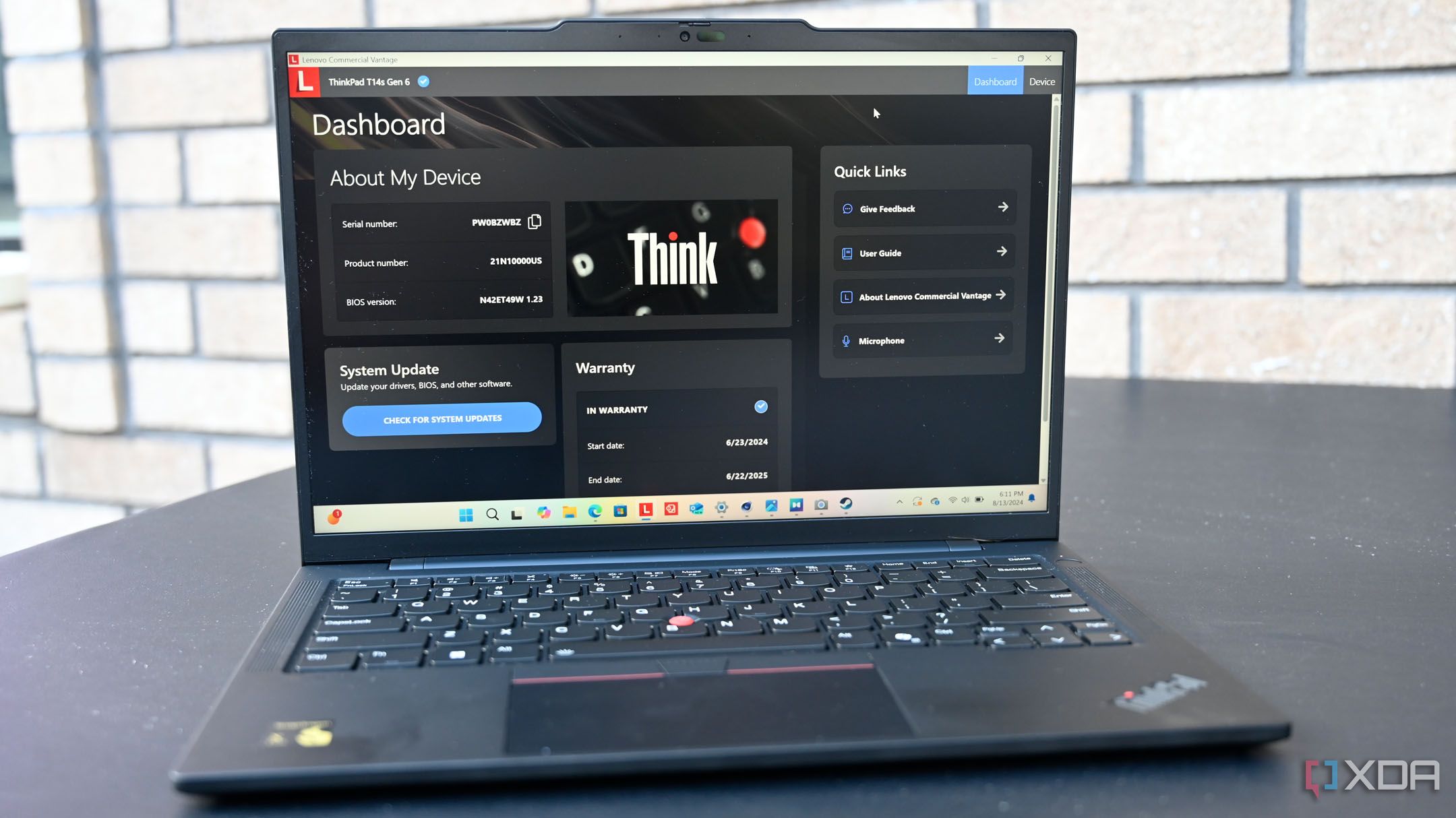 Aplicación Lenovo Vantage en la pantalla del Lenovo ThinkPad T14s Gen